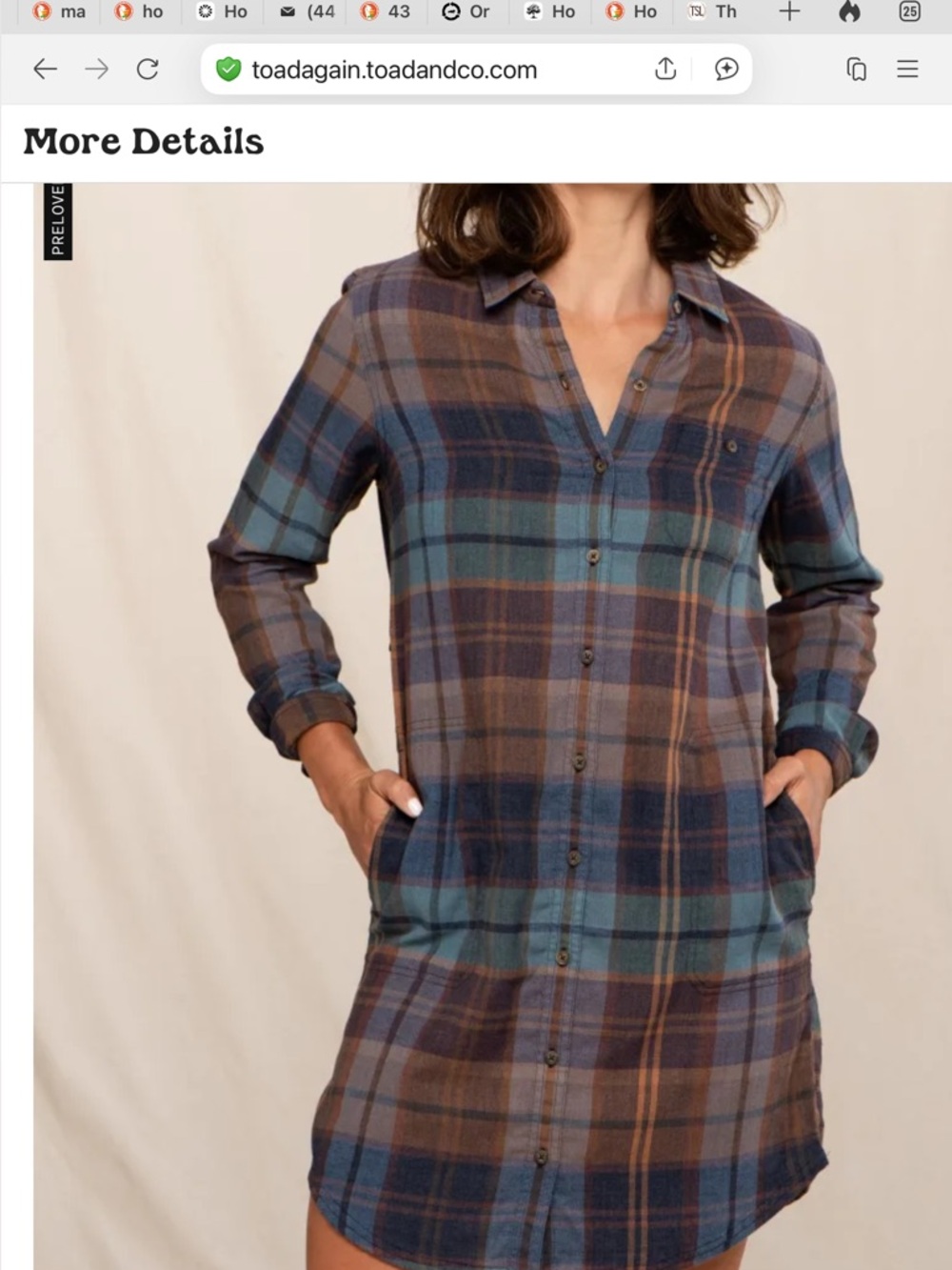Toad&Co Plaid Flannel Shirt Dress in Blue and Brown